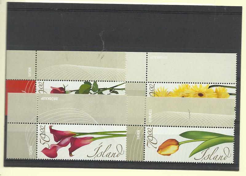 2496.jpg -     Lote:    2496      Lotes pelo Correio              Descrição:      Islândia.   Flores. Série completa em canto de folha.        ***       Valor Base:     &euro; 5,00     Valor Venda:     Retirado     