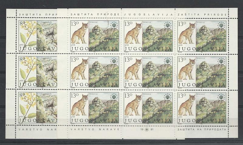 2506.jpg -     Lote:    2506      Lotes pelo Correio              Descrição:      Jugoslávia.   1981 &mdash; Lote de duas folhas miniatura de 8 e 13d com 9 selos cada.        ***       Valor Base:     &euro; 10,00     Valor Venda:     Retirado     