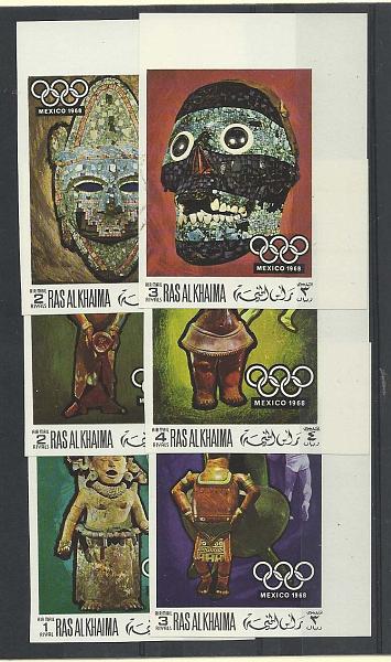 2527.jpg -     Lote:    2527      Lotes pelo Correio              Descrição:      Ras-al-Khaima.   1968. Jogos Olímpicos do México. Série não denteada.        ***       Valor Base:     &euro; 5,00     Valor Venda:     &euro; 5,00       