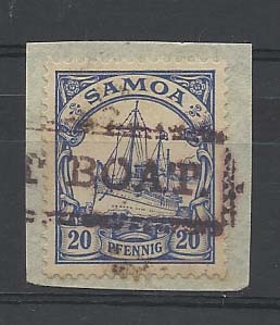 2535.jpg -     Lote:    2535      Lotes pelo Correio              Descrição:      Samoa.   Yacht. 20c azul obliterado com carimbo "PAQUEBOAT".        FRG       Valor Base:     &euro; 15,00     Valor Venda:     Retirado     