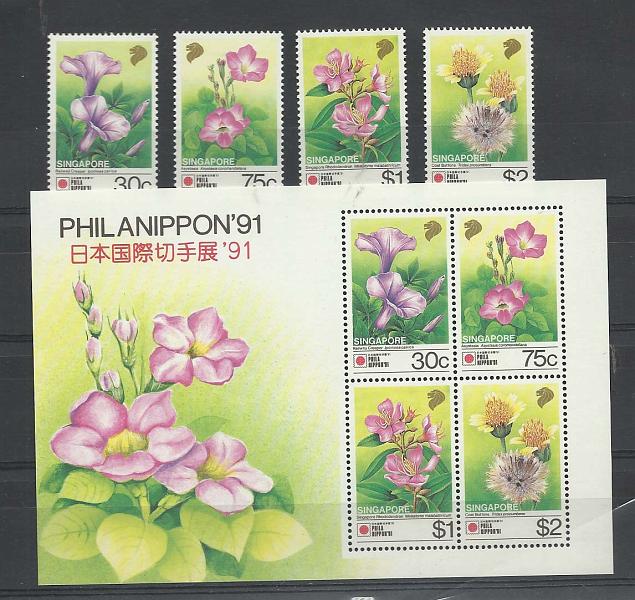 2540.jpg -     Lote:    2540      Lotes pelo Correio              Descrição:      Singapura.   1991 &mdash; Philapon'91. Flores. Série + bloco.        BLC***       Valor Base:     &euro; 5,00     Valor Venda:     Retirado     