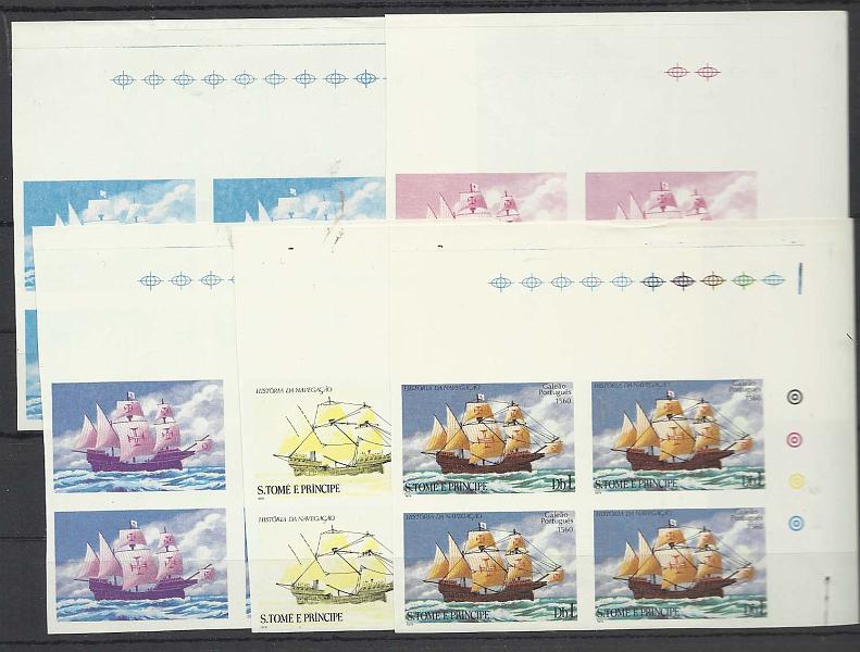 2543.jpg -     Lote:    2543      Lotes pelo Correio              Descrição:      S. Tomé e Príncipe * Palops.   História da Navegação. 1Db.  Galeão Português 1560. Lote com 20 provas em blocos de 4 provas progressivas,        PRV       Valor Base:     &euro; 20,00     Valor Venda:     Retirado     