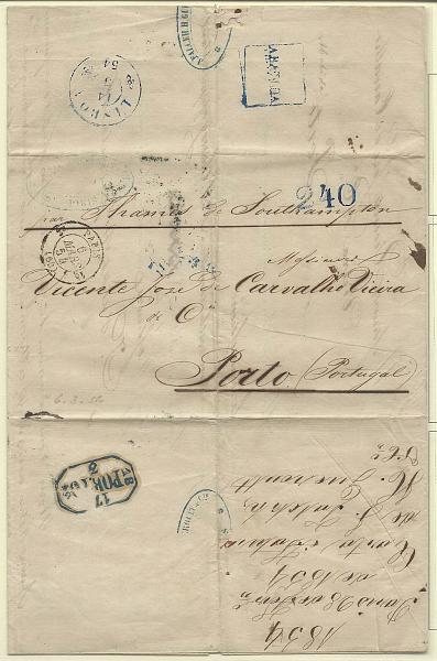 0103.jpg -     Lote:    103            Portugal       Descrição:      Lisboa / Abatida &mdash;   Carta circulada de Paris (28.02.54) para o Porto (17.02.54) com trânsito por Lisboa (14.03.54). Carimbo batido a azul.        Carta       Valor Base:     &euro; 20,00     Valor Venda:     &euro; 22,00       