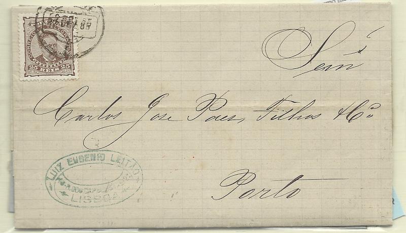 0126.jpg -     Lote:    126            Portugal       Descrição:         1882/83 &mdash; D. Luís I, de frente. CE57, 25 reis castanho, papel porcelana. Lote de duas cartas, uma do Porto (02.09.86) para Madrid com selo em denteado 11 &frac12;, e outra de Lisboa para o Porto (23.12.85) em denteado 13 &frac12;.        Carta       Valor Base:     &euro; 12,00     Valor Venda:     &euro; 12,00       