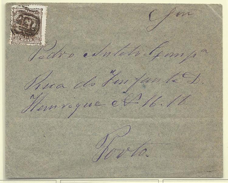 0127.jpg -     Lote:    127            Portugal       Descrição:         1882/83 &mdash; D. Luís I, de frente. CE57, 25 reis castanho sobre carta circulada de Lamego para o Porto. Selo obliterado com carimbo numérico da 2.ª reforma "138".        Carta       Valor Base:     &euro; 25,00     Valor Venda:     Retirado     