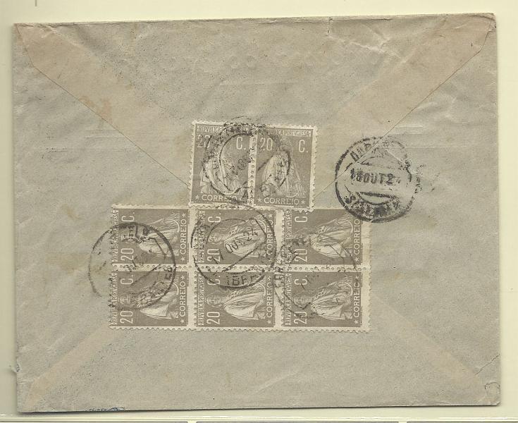 0221.jpg -     Lote:    221            Portugal       Descrição:         1924/26 &mdash; Ceres. Sobrescrito circulado de Abrantes (17.10.24) para Santarém (18.10.24) com 8 selos (um par + bloco de 8) de 20c cinzento CE280.        Carta       Valor Base:     &euro; 15,00     Valor Venda:     &euro; 15,00       