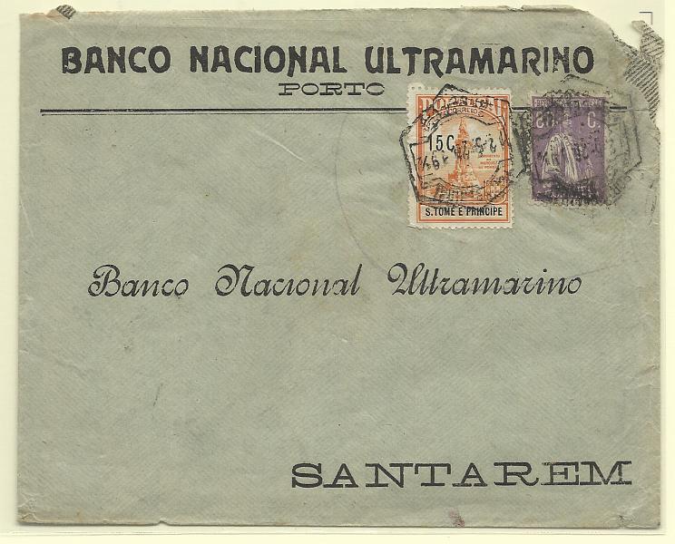 0228.jpg -     Lote:    228            Portugal       Descrição:         1924/26 &mdash; Ceres + Imposto Postal * Monumento ao Marquês de Pombal. Sobrescrito circulado do Porto (12.05.26) para santarém com selo de 80c CE286 + selo do imposto postal de 15c (Monumento) de S. Tomé e Príncipe utilizado como selo de recurso do imposto no Continente.        Carta       Valor Base:     &euro; 15,00     Valor Venda:     &euro; 26,00       