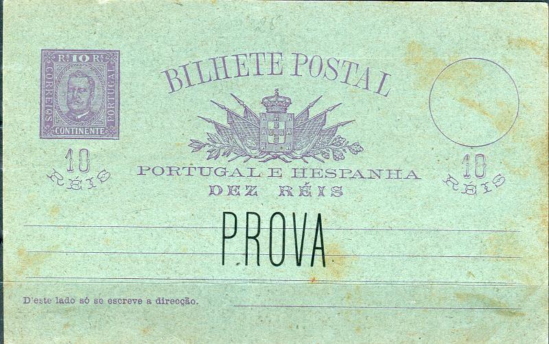 0351.jpg -     Lote:    351            Portugal       Descrição:         1892/95 &mdash; D. Carlos I tipo Diogo Neto. OM13, 10 reis. Prova de cor com selo em violeta e cartolina verde. Sobrecarga a preto "PROVA". MB e R.        PRV       Valor Base:     &euro; 250,00     Valor Venda:     Retirado     