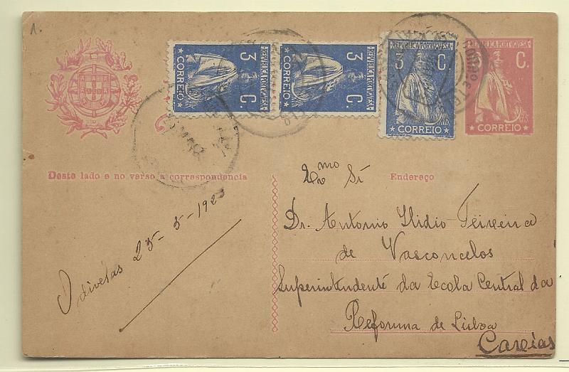 0371.jpg -     Lote:    371            Portugal       Descrição:         192&frac12;2 &mdash; Ceres. Aumento de porte. OM68, 6c rosa. Circulado  de Odivelas (25.05.23) para Caxias, com selos adicionais de 3c (3) CE235.        IC       Valor Base:     &euro; 6,00     Valor Venda:     Retirado     