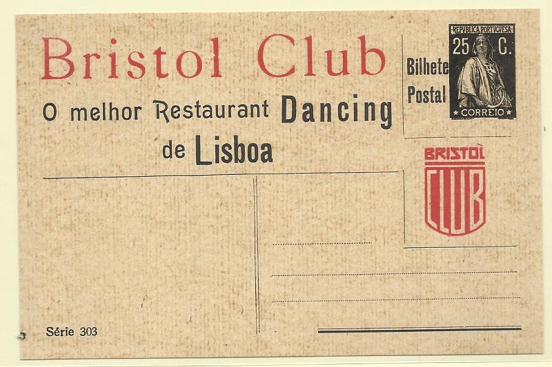0411.jpg -     Lote:    411            Portugal       Descrição:         1926/28 &mdash; Ceres. Particulares. OM7, 25c preto (BRISTOL CLUBB). Série 303. Novo.        IN       Valor Base:     &euro; 75,00     Valor Venda:     Retirado     