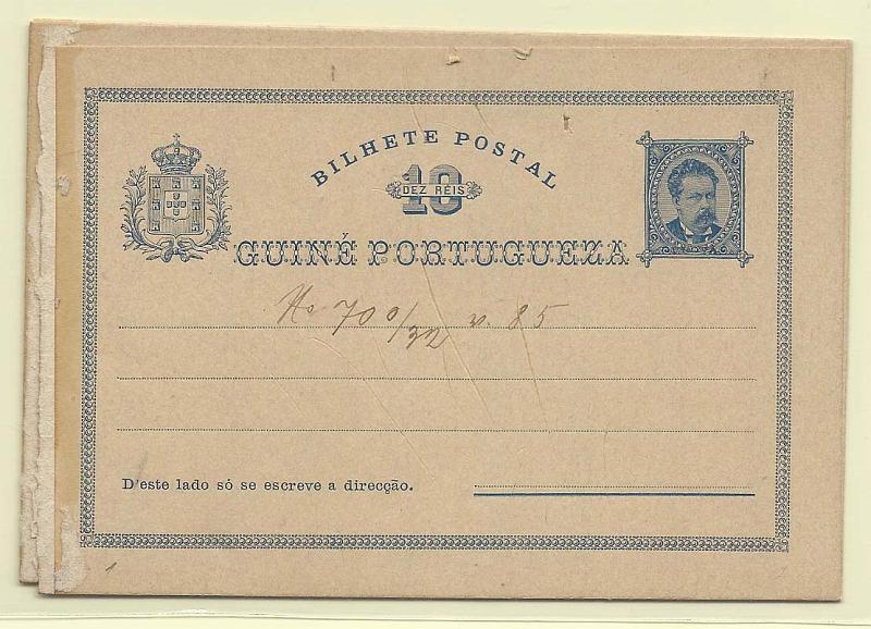 0445.jpg -     Lote:    445            Guiné       Descrição:         1885 &mdash; D. Luís I. OM 1/3. Série completa, com sobrecarga "PROVA" pequena a preto e inscrição manuscrita a sépia "N.º 700/32 n. 85", destacados de álbum de  arquivo não identificado.        IN       Valor Base:     &euro; 60,00     Valor Venda:     Retirado     