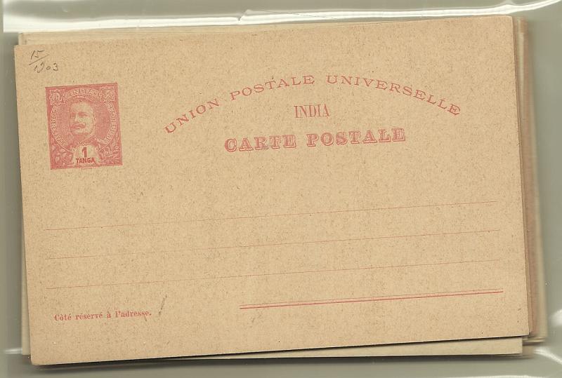 0452.jpg -     Lote:    452            Índia       Descrição:         1899/1914 &mdash; D. Carlos I Mouchon + D. Carlos I Mouchon, com sobrecarga REPUBLICA. OM 10/27. As cinco emissões completas + 5 repetições com tonalidades diferentes de cartolinas. Muito bem conservadas..        IN       Valor Base:     &euro; 25,00     Valor Venda:     Retirado     