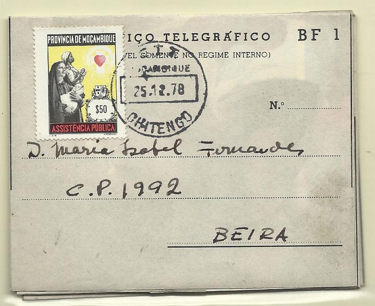 0495.jpg -     Lote:    495            Moçambique       Descrição:         1964 &mdash; Autógrafos de Boas Festas. OM4, BF1 (Adoração dos Pastores). Quatro autógrafos circulados todos do Chitengo (25.12.78) para a Beira, com selos do imposto postal CE IP53, 54, 75 e PB48.         IC       Valor Base:     &euro; 25,00     Valor Venda:     &euro; 32,00       