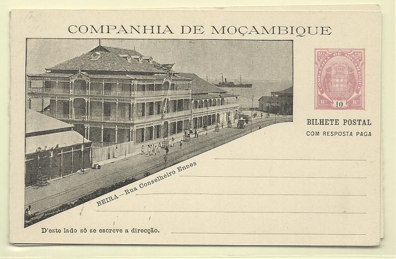 0504.jpg -     Lote:    504            Companhia de Moçambique       Descrição:         1904 &mdash; Tipo Elefantes. Ilustrados. OM11/12, 10+10 reis e 20+20. Lote de dois inteiros tipo B &mdash; Rua Conselheiro Enes. Muito bem conservados.        IN       Valor Base:     &euro; 20,00     Valor Venda:     Retirado     