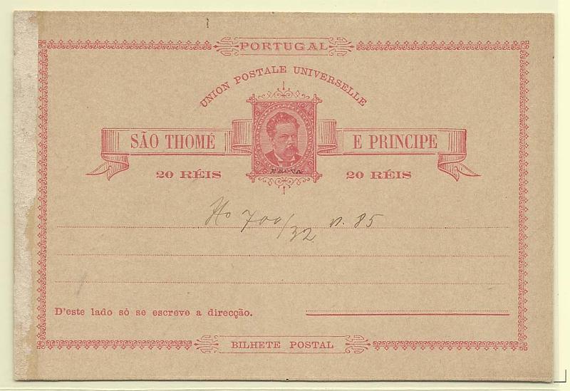 0522.jpg -     Lote:    522            S. Tomé e Príncipe       Descrição:         1885 &mdash; D. Luís I. OM 2, 20 reis rosa, com sobrecarga "PROVA" pequena a preto, com inscrição manuscrita a sépia "N.º 700/32 n. 85", destacados de álbum de  arquivo não identificado.        IN       Valor Base:     &euro; 20,00     Valor Venda:     &euro; 20,00       
