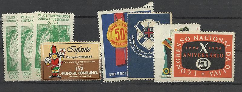 0632.jpg -     Lote:    632            Vinhetas       Descrição:         Vinhetas. Lote com 8 vinhetas: Tuberculosos &mdash; Coimbra, $50 (3); "Mundial Confiança / Campeonato do Mundo do México"; Mobiloil; Belenenses e Oliva (2).        Lote       Valor Base:     &euro; 10,00     Valor Venda:     &euro; 14,00       