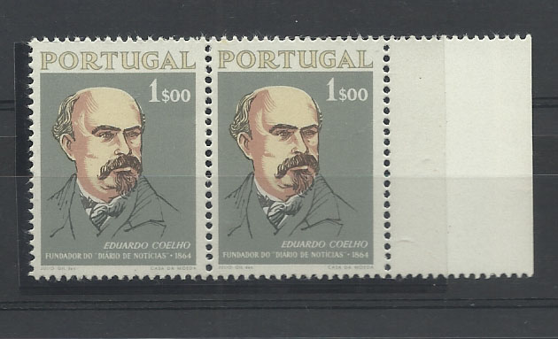 0765.jpg -     Lote:    765            Portugal       Descrição:         1964 &mdash; Centenário do Diário de Notícias. CE943, 1$00. Par horizontal de provas em cinzento.        PRV       Valor Base:     &euro; 10,00     Valor Venda:     Retirado     