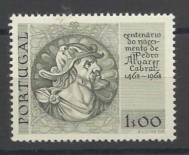 0766.jpg -     Lote:    766            Portugal       Descrição:         1969 &mdash; 5.º Centenário do nascimento de Pedro Alvares Cabral. CE1038, 1$00. Prova de cor em verde-oliva..        PRV       Valor Base:     &euro; 15,00     Valor Venda:     Retirado     