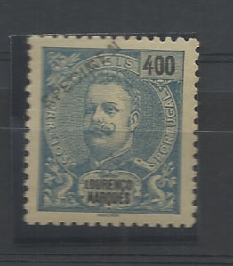 0790.jpg -     Lote:    790            Lourenço Marques       Descrição:         1903 &mdash; D. Carlos I Mouchon. CE76, 400 reis. Selo com sobrecarga oblíqua a preto "SPECIMEN", denteado, na cor final.        PRV       Valor Base:     &euro; 5,00     Valor Venda:     &euro; 10,00       