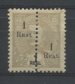 0846.jpg -     Lote:    846            Índia       Descrição:         1911/13 &mdash; D. Carlos I Mouchon, com sobretaxa e sobrecarga e perfurados ao meio. CE238, 1 real s/ 1 real, cinzento, sobrecarga tipo A, sem impressão da sobrecarga REPUBLICA. Não catalogado.        **       Valor Base:     &euro; 8,00     Valor Venda:     &euro; 55,00       
