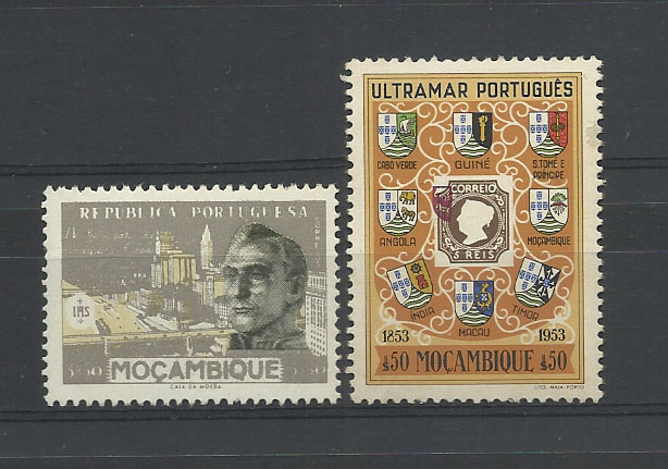 0863.jpg -     Lote:    863            Moçambique       Descrição:         1953/54 &mdash; Centenário do Selo Postal Português + Centenário de S. Paulo. Lote de dois selos: CE410, $50 com a cor vermelha do escudo de Angola deslocada + CE411, 3$50 com impressão defeituosa fazendo desaparecer parcialmente a legenda e o valor.        ***       Valor Base:     &euro; 5,00     Valor Venda:     &euro; 5,00       