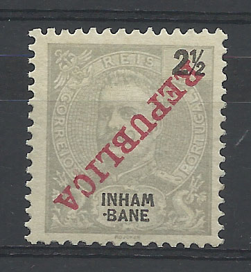 0878.jpg -     Lote:    878            Lourenço Marques       Descrição:         1911 &mdash; D. Carlos I Mouchon, com sobrecarga REPUBLICA. CE32, 2 &frac12; reis cinzento. Selo com a sobrecarga invertida.        ***       Valor Base:     &euro; 12,00     Valor Venda:     &euro; 12,00       
