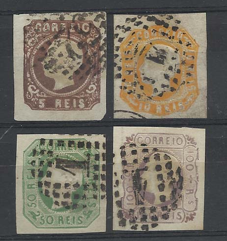 0906.jpg -     Lote:    906            Portugal       Descrição:         1862/64 &mdash; D. Luís I. CE14/15, 17/18. Selos com boas margens. Valor de catálogo &euro; 428,00.        O       Valor Base:     &euro; 25,00     Valor Venda:     Retirado     