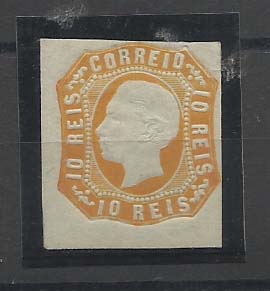 0909.jpg -     Lote:    909            Portugal       Descrição:         1862/64 &mdash; D. Luís I. CE15, 10 reis amarelo laranja. Valor de catálogo &euro; 250,00.        **       Valor Base:     &euro; 30,00     Valor Venda:     Retirado     