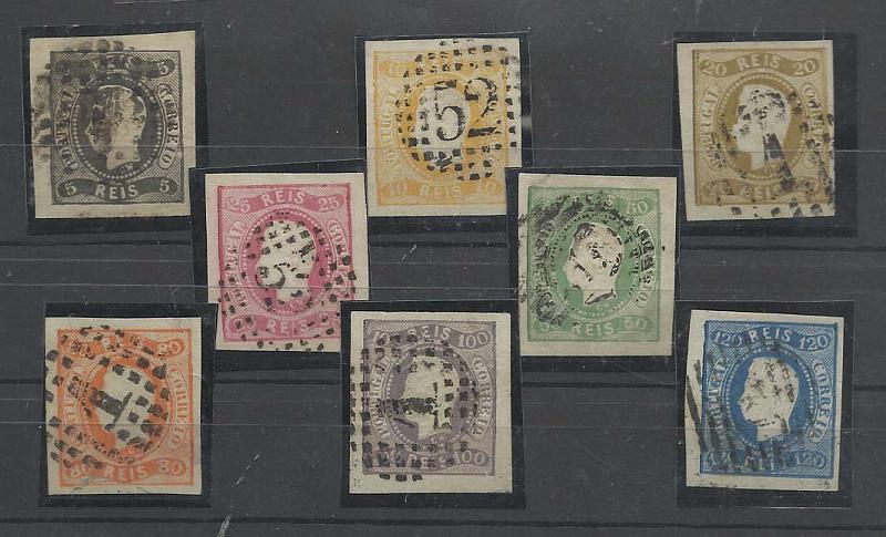 0913.jpg -     Lote:    913            Portugal       Descrição:         1866/67 &mdash; D. Luís I. Fita curva, não denteados. CE19/26. Série completa com muito boas margens. Valor de catálogo &euro; 976,60. Lote excepcional.        O       Valor Base:     &euro; 100,00     Valor Venda:     &euro; 110,00       