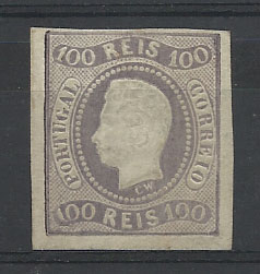 0914.jpg -     Lote:    914            Portugal       Descrição:         1867/70 &mdash; D. Luís I. Fita curva, denteados. CE25, 100 reis lilás malva (uma margem curta). Valor de catálogo &euro; 561,00.        RG***       Valor Base:     &euro; 20,00     Valor Venda:     &euro; 38,00       