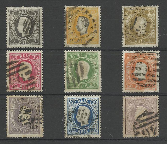 0918.jpg -     Lote:    918            Portugal       Descrição:         1867/70 &mdash; D. Luís I. Fita curva, denteados. CE27/35. Série completa. Valor de catálogo &euro; 2070,00.        O       Valor Base:     &euro; 200,00     Valor Venda:     Retirado     