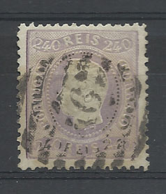 0920.jpg -     Lote:    920            Portugal       Descrição:         1867/70 &mdash; D. Luís I. Fita curva, denteados. CE35, 240 reis lilás malva. Valor de catálogo &euro; 863,00. MB.        O       Valor Base:     &euro; 60,00     Valor Venda:     &euro; 60,00       