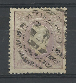 0922.jpg -     Lote:    922            Portugal       Descrição:         1867/80 &mdash; D. Luís I. Fita curva, denteados. CE35, 240 reis violeta. Valor de catálogo &euro; 868,00.        O       Valor Base:     &euro; 70,00     Valor Venda:     Retirado     