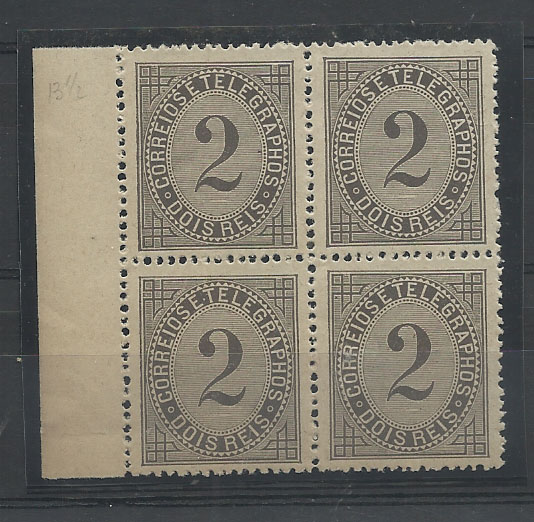 0931.jpg -     Lote:    931            Portugal       Descrição:         1884 &mdash; Taxa de Telegramas. CE59, 2 reis preto, denteado 13 &frac12;, papel liso. Quadra. Valor de catálogo &euro; 208,00.        ***       Valor Base:     &euro; 30,00     Valor Venda:     &euro; 30,00       
