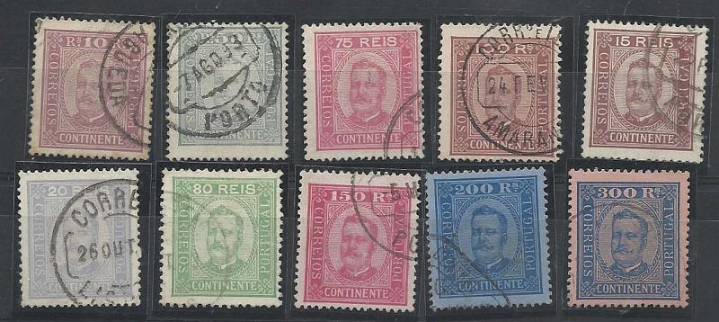 0936.jpg -     Lote:    936            Portugal       Descrição:         1892/93 &mdash; D. Carlos I, tipo Diogo Neto. CE69/79. Série completa em papel porcelana, denteado 13 &frac12;. Valor de catálogo &euro; 581,40.        O       Valor Base:     &euro; 50,00     Valor Venda:     Retirado     