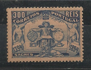 0953.jpg -     Lote:    953            Portugal       Descrição:         1894 &mdash; 5.º Centenário do Nascimento do Infante D. Henrique. CE108, 300 reis. Valor de catálogo &euro; 268,00.        **       Valor Base:     &euro; 35,00     Valor Venda:     &euro; 44,00       