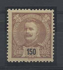 0959.jpg -     Lote:    959            Portugal       Descrição:         1895/96 &mdash; D. Carlos I Mouchon. CE136, 150 reis castanho. Valor de catálogo &euro; 256,00.        **       Valor Base:     &euro; 40,00     Valor Venda:     Retirado     