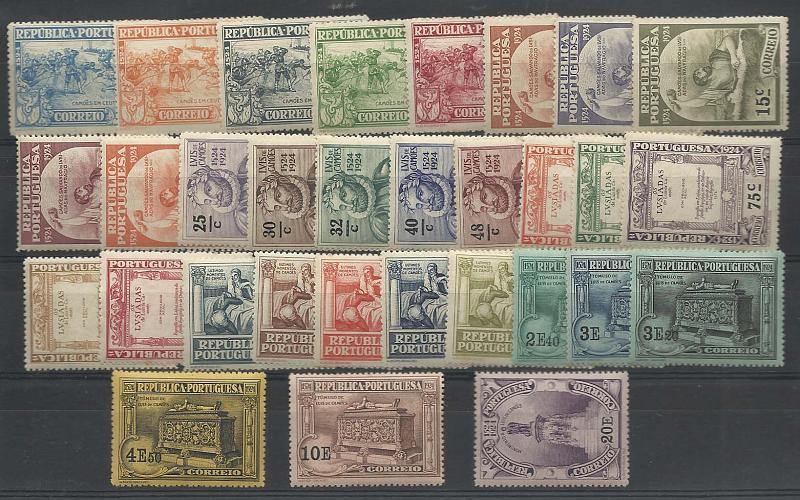 0984.jpg -     Lote:    984            Portugal       Descrição:         1924 &mdash; 4.º Centenário do nascimento de Luís de Camões. CE299/329. Série completa. Valor de catálogo &euro; 153,00.        ***       Valor Base:     &euro; 25,00     Valor Venda:     Retirado     