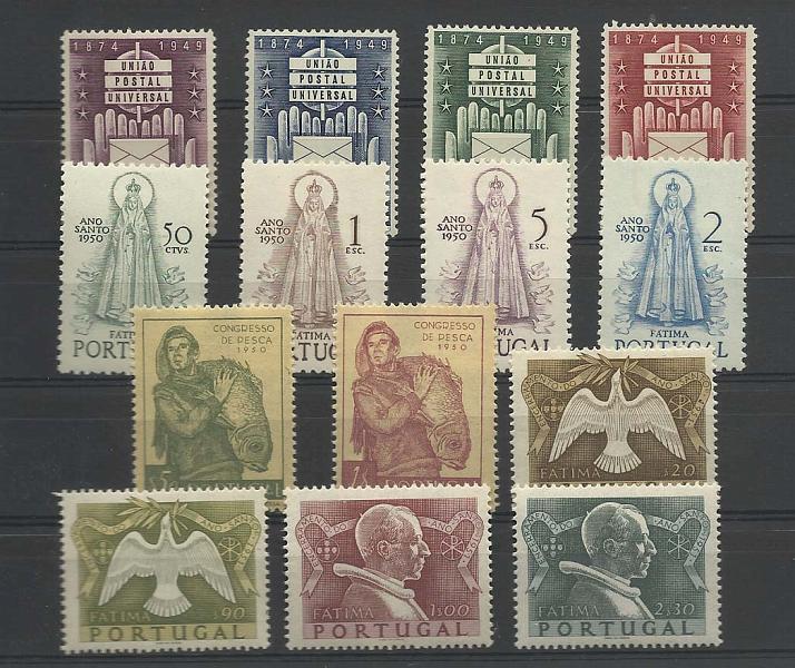 1029.jpg -     Lote:    1029            Portugal       Descrição:         1949/51 &mdash; UPU + Ano Santo + Congresso de Pesa + Encerramento Ano Santo. CE715/18, 719/22, 731/32 e 733/36. Quatro séries completas com muito leve sinal de charneira quase imperceptível. Valor de catálogo &euro; 205,80.        **       Valor Base:     &euro; 30,00     Valor Venda:     Retirado     