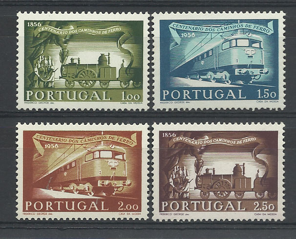1036.jpg -     Lote:    1036            Portugal       Descrição:         1956 &mdash; 1.º Centenário dos Caminhos de Ferro em Portugal. CE821/824. Valor de catálogo &euro; 176,00.        ***       Valor Base:     &euro; 12,00     Valor Venda:     Retirado     