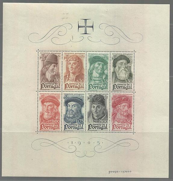 1063.jpg -     Lote:    1063            Portugal       Descrição:         1945 &mdash; Navegadores Portugueses. CE BLC7. Valor de catálogo &euro; 100,00.        BLC***       Valor Base:     &euro; 15,00     Valor Venda:     &euro; 15,00       