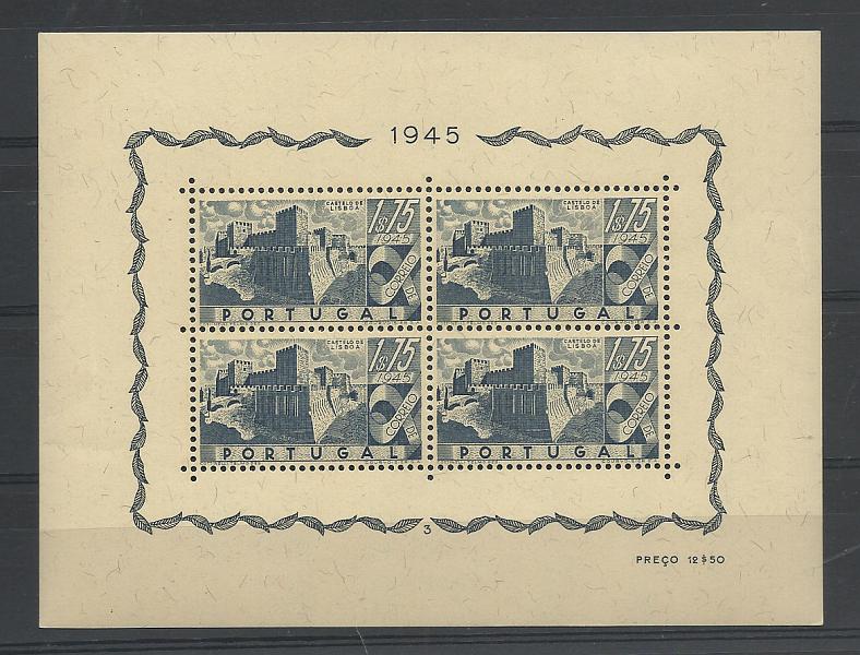 1070.jpg -     Lote:    1070            Portugal       Descrição:         1946 &mdash; Castelos de Portugal. CE BLC10. Valor de catálogo &euro; 185,00. Muito leve sinal de charneira..        BLC**       Valor Base:     &euro; 25,00     Valor Venda:     &euro; 26,00       