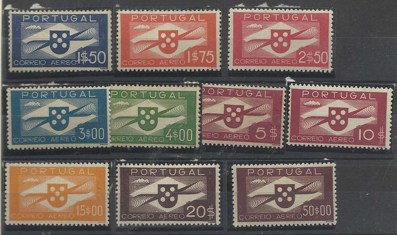 1083.jpg -     Lote:    1083            Portugal       Descrição:         1936/41 &mdash; Tipo Hélice. CE CA 1/10. Série completa. Valor de catálogo &euro; 405,00.        **       Valor Base:     &euro; 50,00     Valor Venda:     &euro; 55,00       