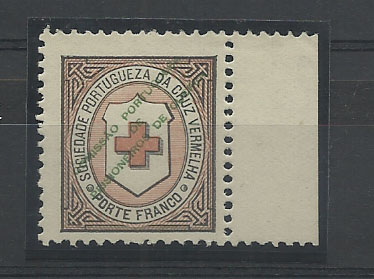 1088.jpg -     Lote:    1088            Portugal       Descrição:         1890 &mdash; Porte Franco. Cruz Vermelha Portuguesa, com sobrecarga. CE2, carmim e preto, papel pontinhado. Valor de catálogo &euro; 222,00.        ***       Valor Base:     &euro; 40,00     Valor Venda:     &euro; 44,00       