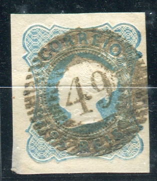 1092.jpg -     Lote:    1092            Açores       Descrição:         Percursores. 1853 &mdash; D. Maria II. CE2, 25 reis, azul esverdeado, cunho I, obliterado com carimbo numérico da 1.ª reforma batido a preto "49 &mdash; HORTA". Ligeira transparência no canto inferior esquerdo.        O       Valor Base:     &euro; 25,00     Valor Venda:     &euro; 34,00       