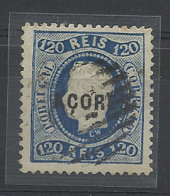 1093.jpg -     Lote:    1093            Açores       Descrição:         1868/70 &mdash; D. Luís I. Fita curva, denteados. CE14, 120 reis azul. Valor de catálogo &euro; 160,00.        O       Valor Base:     &euro; 25,00     Valor Venda:     &euro; 26,00       