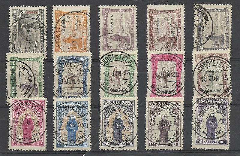 1097.jpg -     Lote:    1097            Açores       Descrição:         1895 &mdash; 7:º Centenário do Nascimento de S. António. CE 73/87. Série completa. Valor de catálogo &euro; 1.050,00.        O       Valor Base:     &euro; 150,00     Valor Venda:     &euro; 200,00       