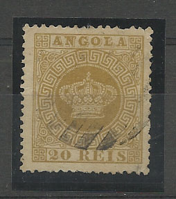 1103.jpg -     Lote:    1103            Angola       Descrição:         1870/77 &mdash; Tipo Coroa. CE3, 20 reis bistre, denteado 13 &frac12;. Selo com um dente curto. Valor de catálogo &euro; 560,00.        O       Valor Base:     &euro; 100,00     Valor Venda:     &euro; 100,00       
