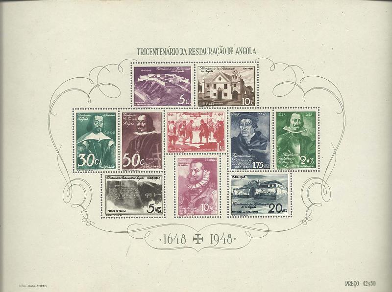1116.jpg -     Lote:    1116            Angola       Descrição:         1948 &mdash; Tricentenário da Restauração de Angola. CE BLC1. Valor de catálogo &euro; 175,00.        BLC***       Valor Base:     &euro; 35,00     Valor Venda:     &euro; 80,00       