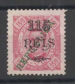 1127.jpg -     Lote:    1127            Cabo Verde       Descrição:         1913/14 &mdash; D. Carlos I Diogo Neto, com sobrecarga REPUBLICA local a verde. NÃO EMITIDO. 115 s/ 150 reis carmim, denteado 11 &frac12;. B e MR.        *       Valor Base:     &euro; 25,00     Valor Venda:     &euro; 25,00       